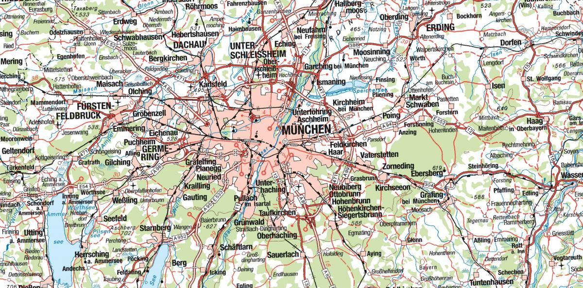 Kaart van münchen en omliggende stede