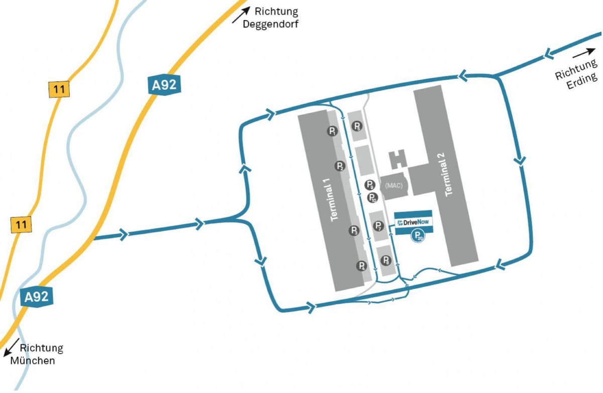 münchen lughawe car rental kaart