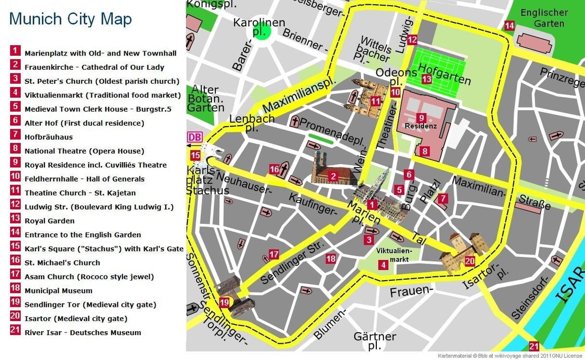 münchen-kaart, toerisme-aantreklikhede