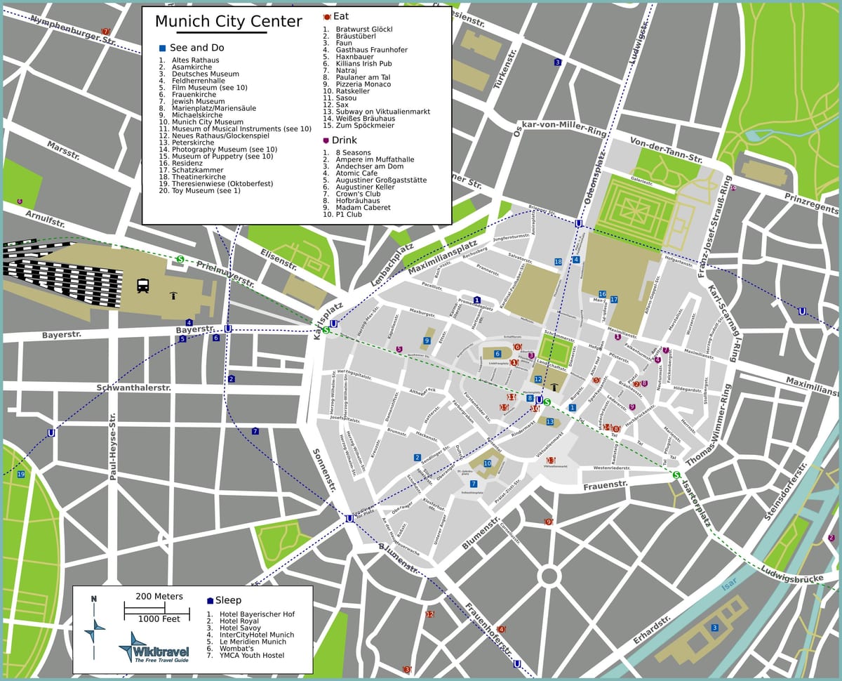 toeriste kaart van die münchen-aantreklikhede