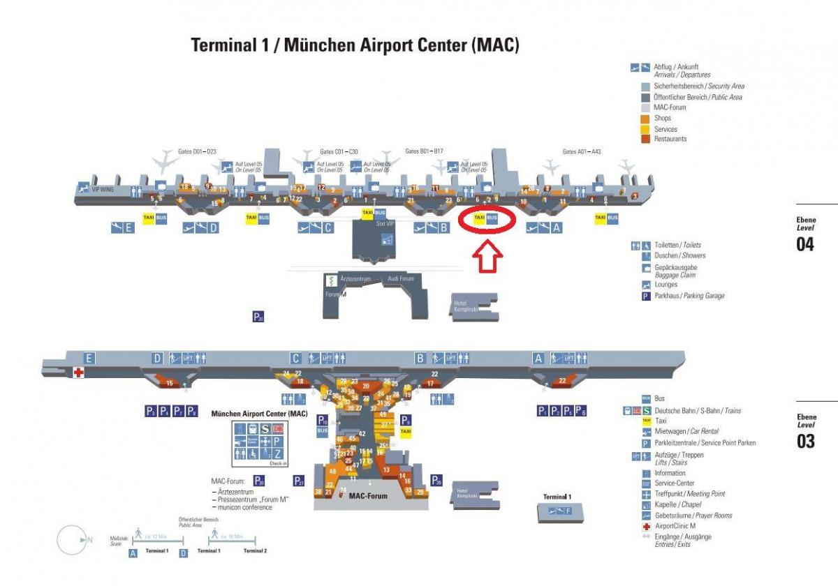 Kaart van münchen lughawe se terminaal 1