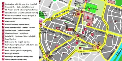 Kaart van münchen sentrum van die stad aantreklikhede